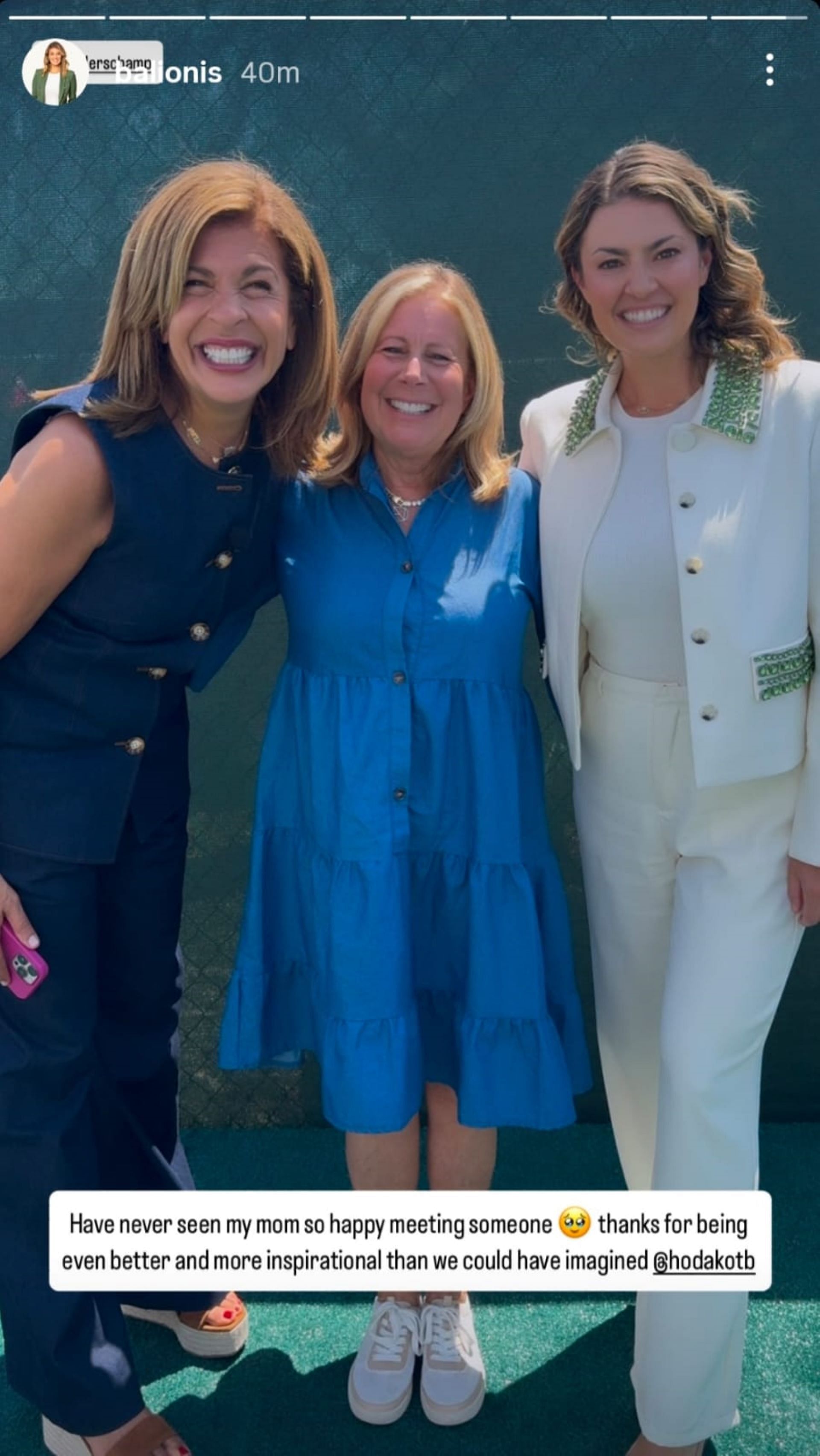 Amanda Balionis (right) poses with her mother (center) and TV host Hoda Kotb (left) at TPC River Highlands ahead of the 2025 Travelers Championship (via @balionis)
